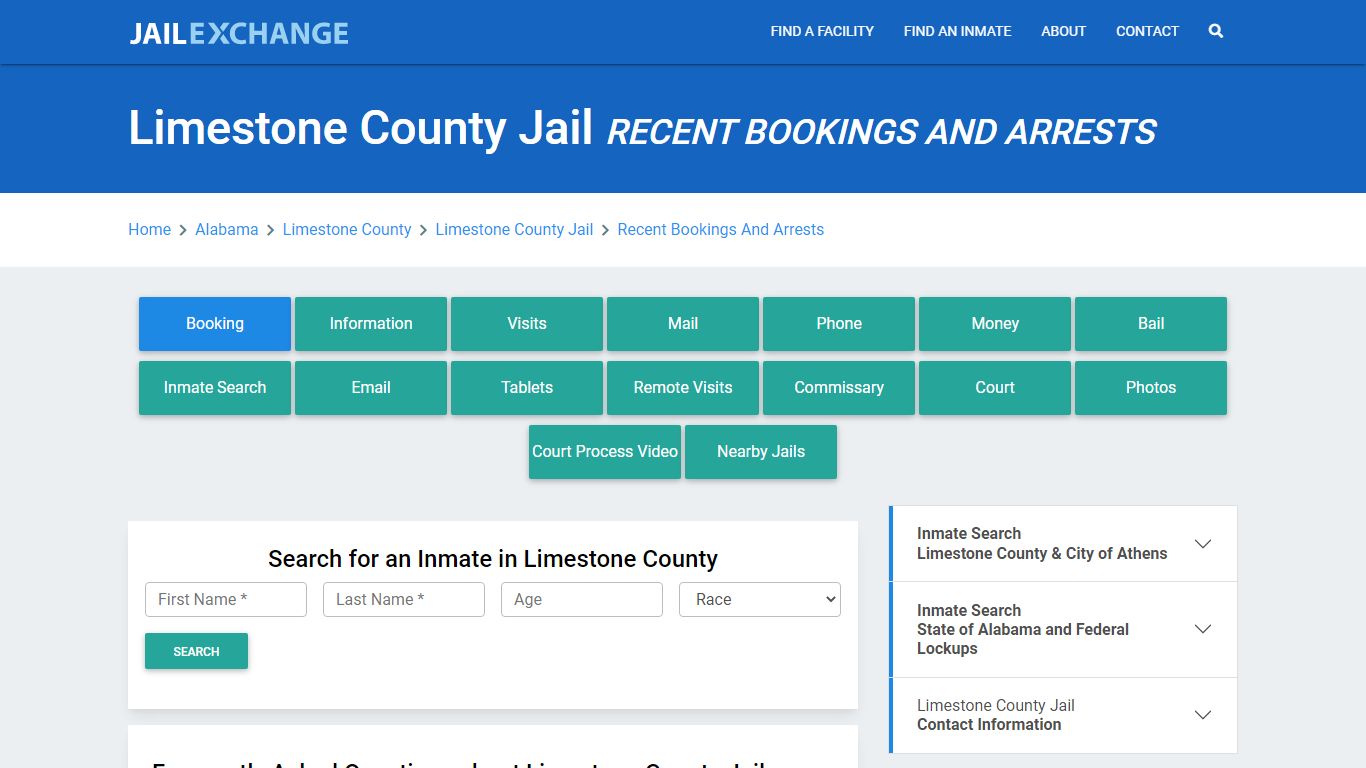 Limestone County Jail AL Recent Arrests and Bookings